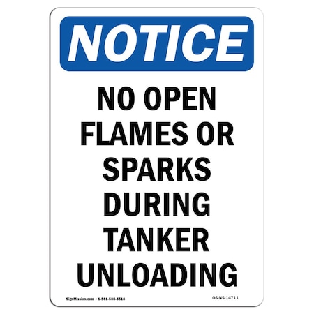 OSHA Notice Sign, No Open Flames Or Sparks During, 14in X 10in Rigid Plastic